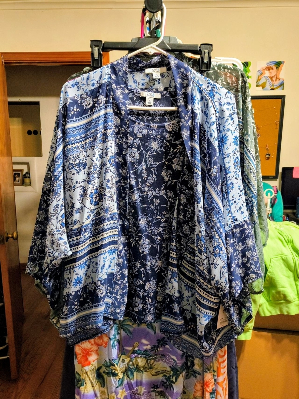 croft & barrow blue floral kimono and tank top 2 piece set
